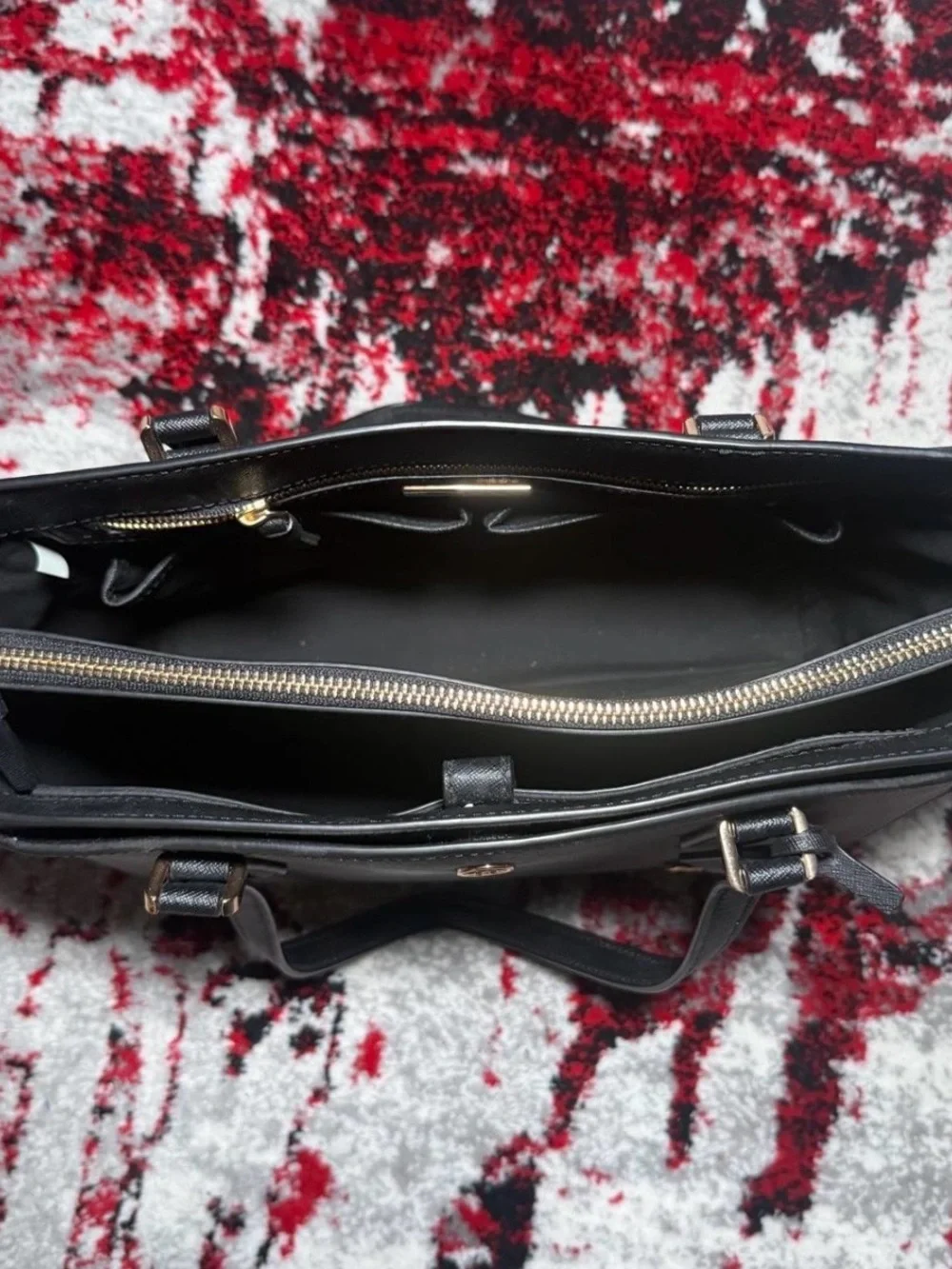 Tory Burch Black Leather Tote with Gold Logo Charm